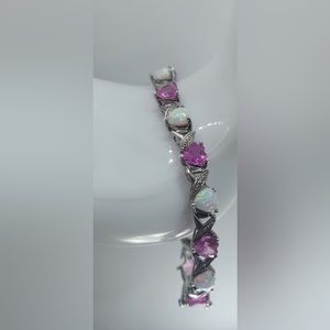 October Birthstone Tennis Bracelet Pink Sapphire, Opal & Diamond